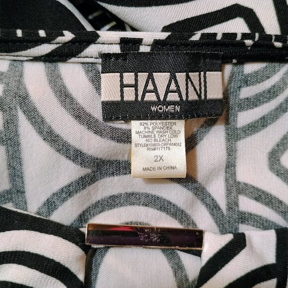 EUC: HAANI Sze 2X Black & White Geometric Midi Dress - Picture 3 of 5